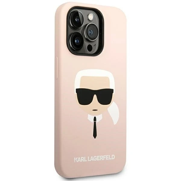 Karl Lagerfeld ochranné pouzdro na telefon KLHCP14LSLKHLP pro Apple iPhone 14 Pro 6,1" pevné pouzdro růžové/růžové silikonové Karl`s Head